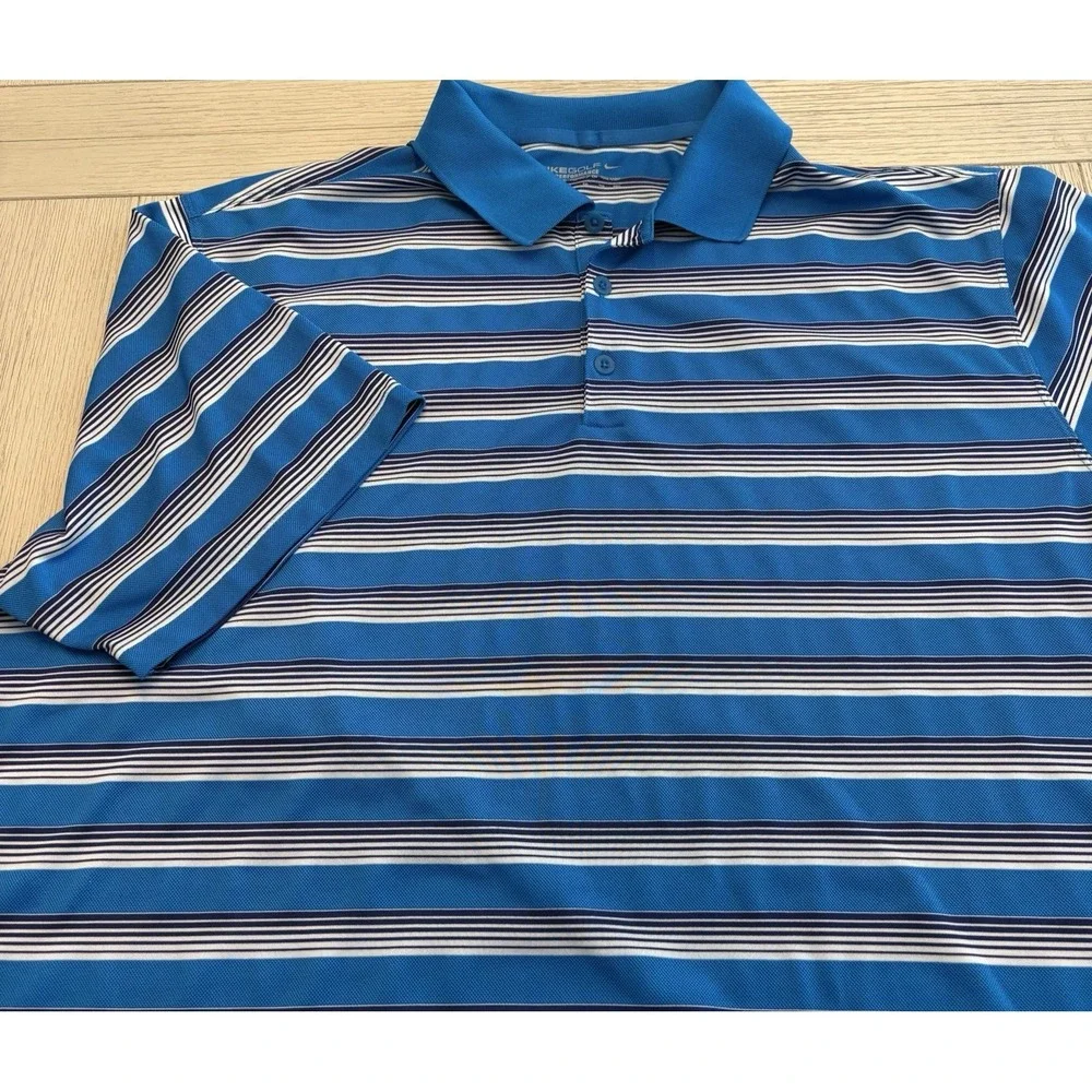 Nike Golf Polo Shirt Mens 2XL Blue Striped Dri-FIT Tour Performance 639710-406